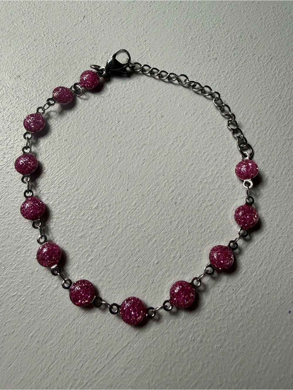 Women's Pink Bead Link Bracelet